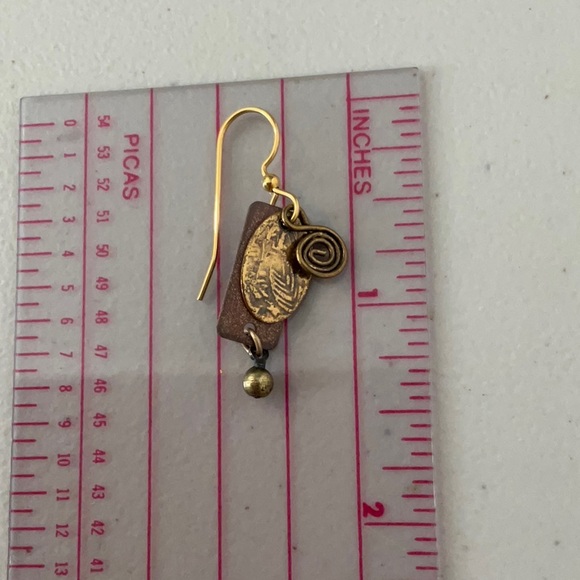 Silver Forest Hammered Copper Gold Tone Drop Dangle Earrings - Picture 7 of 7